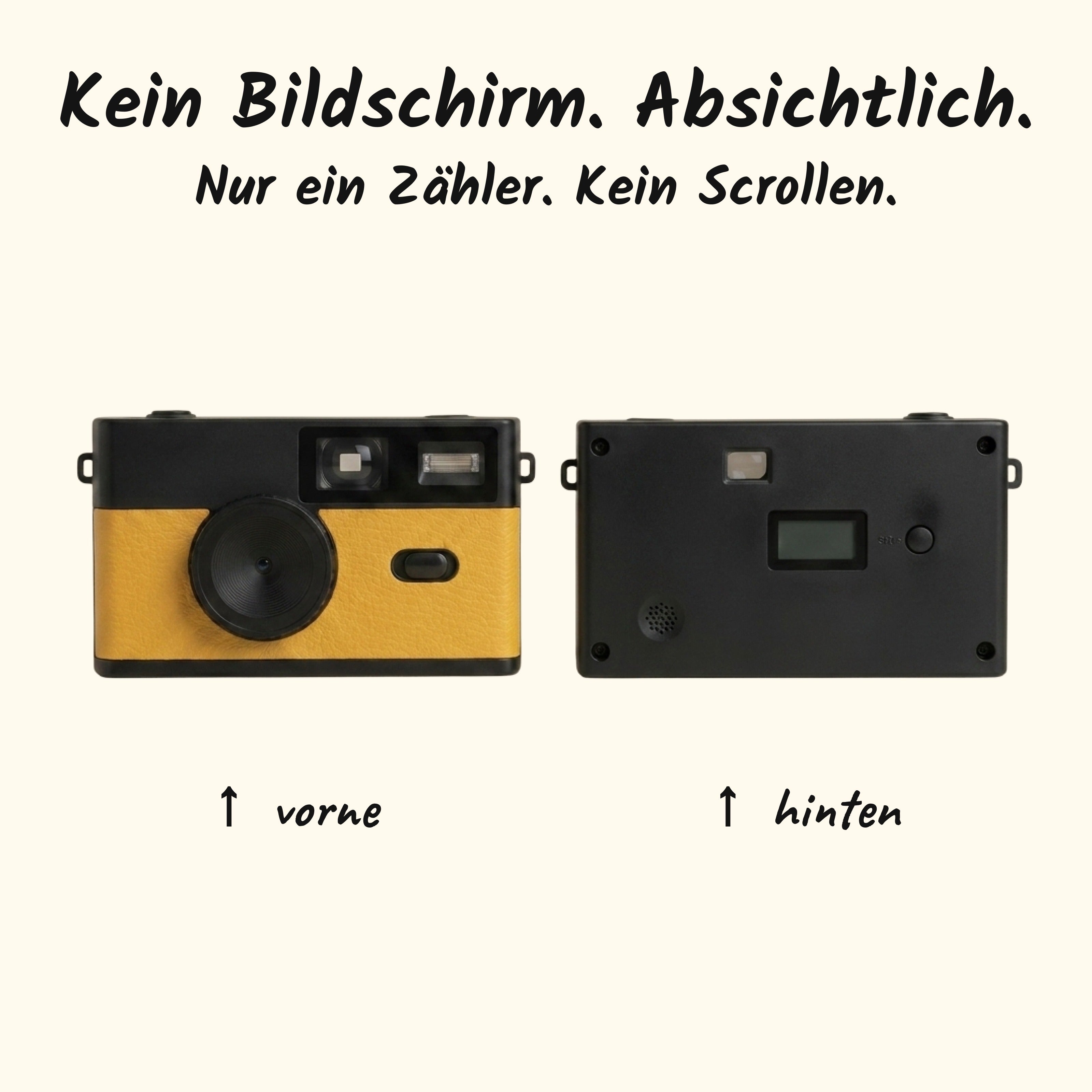 Kein Bildschirm. Absichtlich. – Vorder- und Rückseite